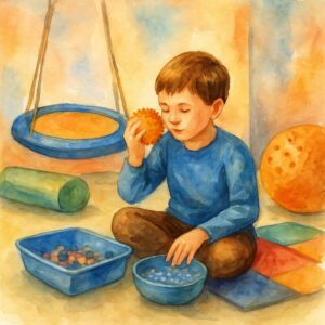 Child with autism in sensory integration therapy session in Dubai