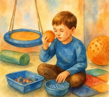 Child with autism in sensory integration therapy session in Dubai