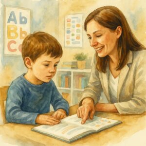 Child receiving speech therapy for learning disability in Dubai