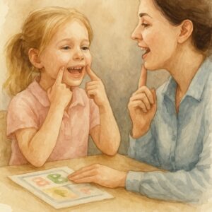 Child receiving articulation disorder therapy in Dubai