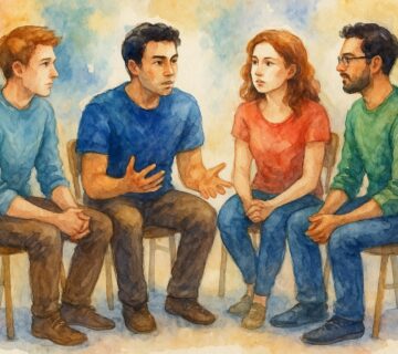 People participating in group stuttering therapy in Dubai led by Dr. Aziz