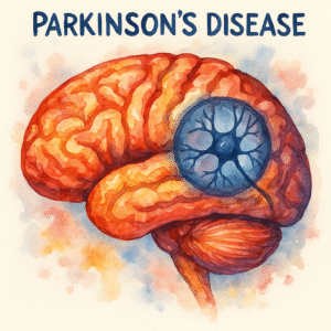 Illustration of brain affected by Parkinson’s disease – speech therapy article by Dr. Azizreza Ghasemzadeh in Dubai