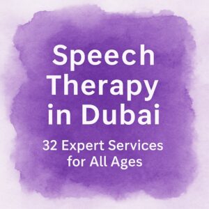 Purple watercolor cover image for Speech Therapy in Dubai, representing expert services for all ages.